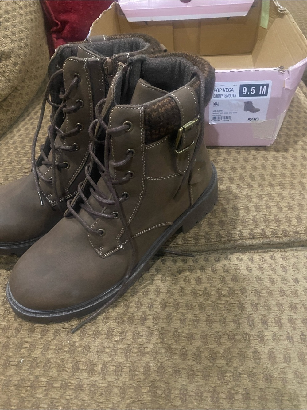 pop brand Women Lace-Up Ankle Boots in Brown